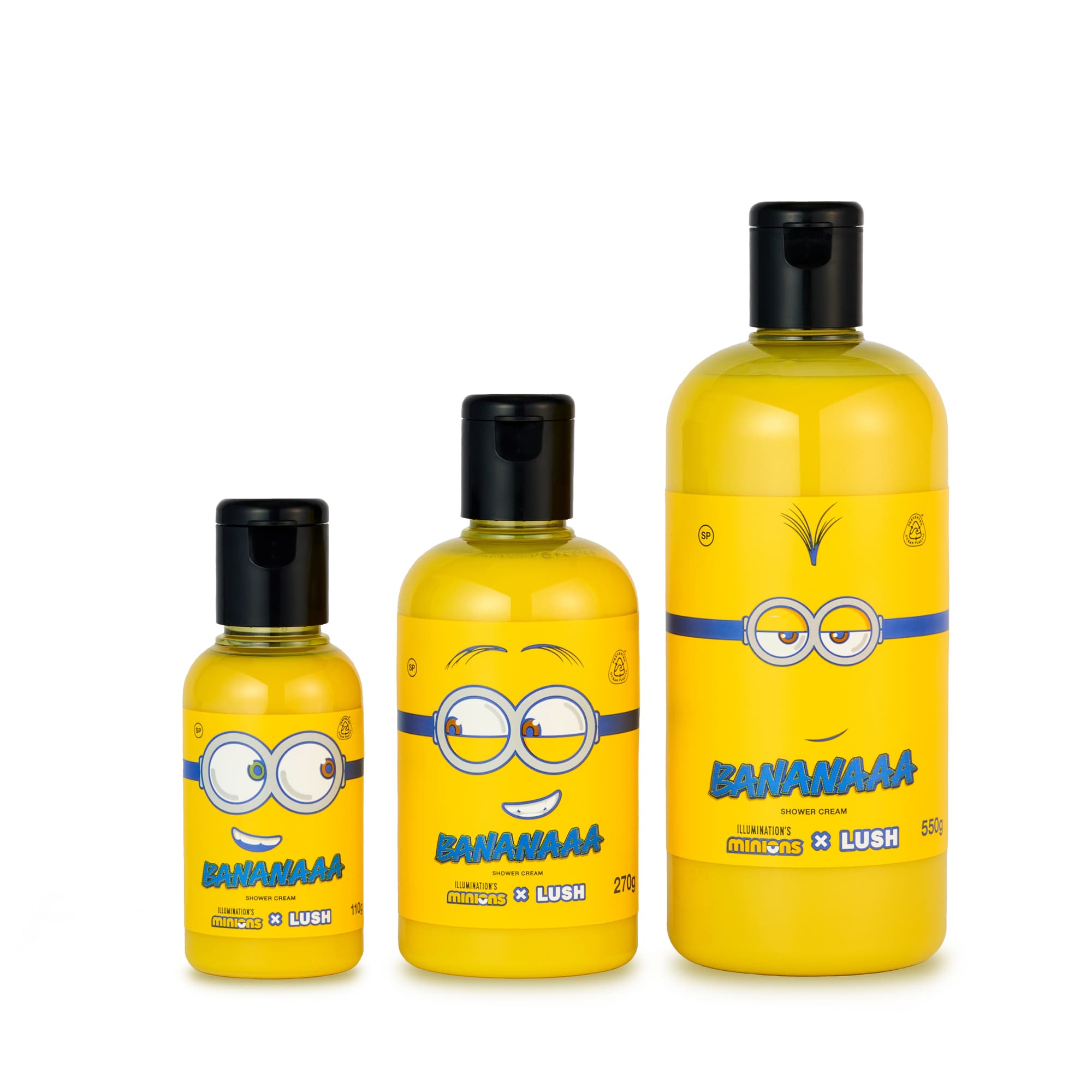 Minions x LUSH BANANAAA沐浴乳 NT$550╱100g、NT$1,100╱250g、NT$1,500╱500g(嵐舒提供)