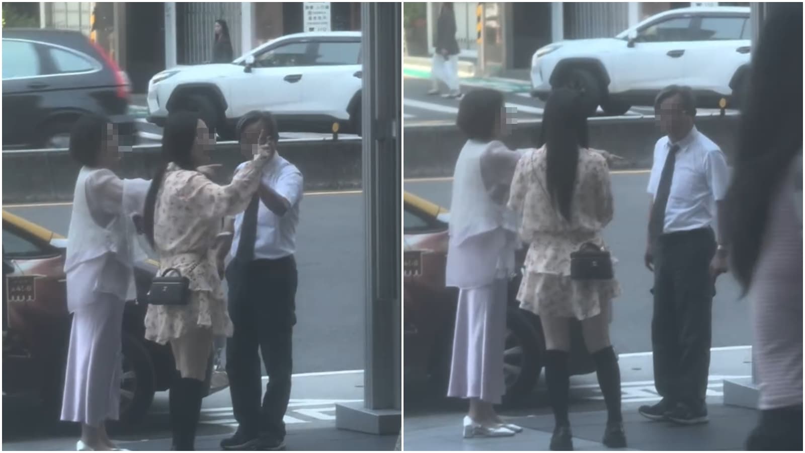 短髮女與碎花洋裝女仍不停糾纏計程車司機。(Threads@chuanweixu網友授權提供)
