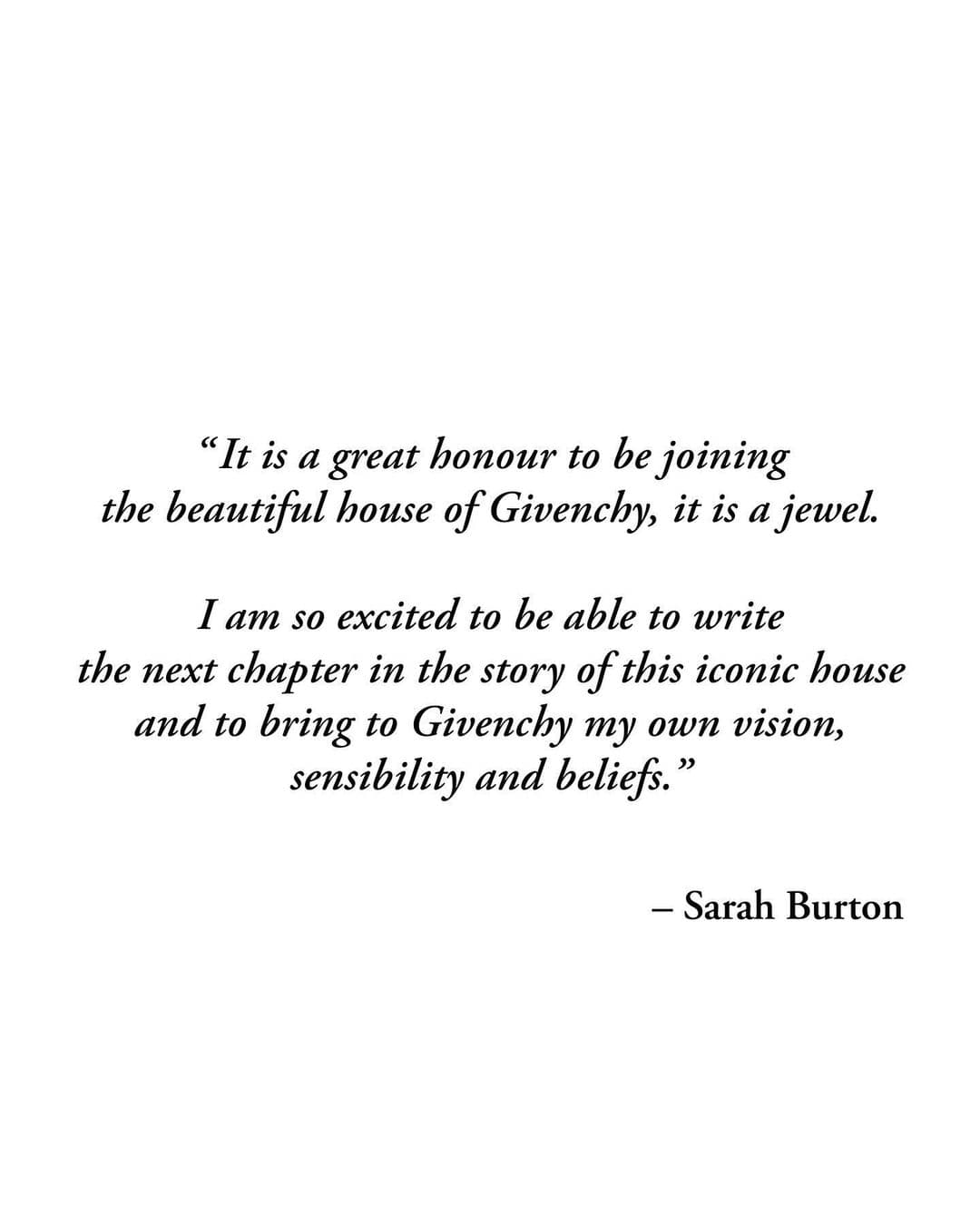 Sarah Burton的聲明稿。(翻攝自GIVENCHY IG)