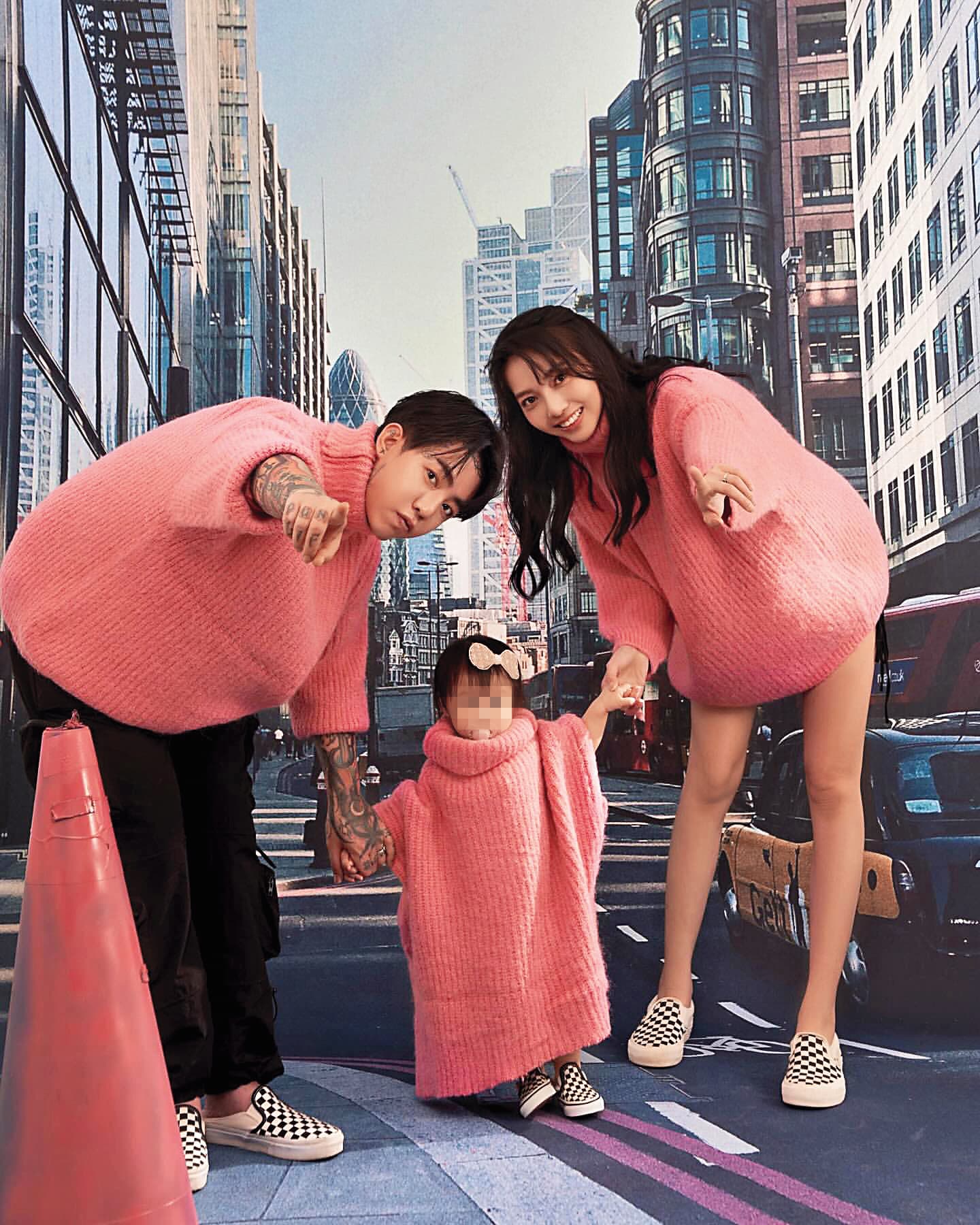 謝和弦(左)和陳緗妮(右)再婚後,成為女兒傻瓜,主打愛妻愛女形象。(翻攝自謝和弦IG)