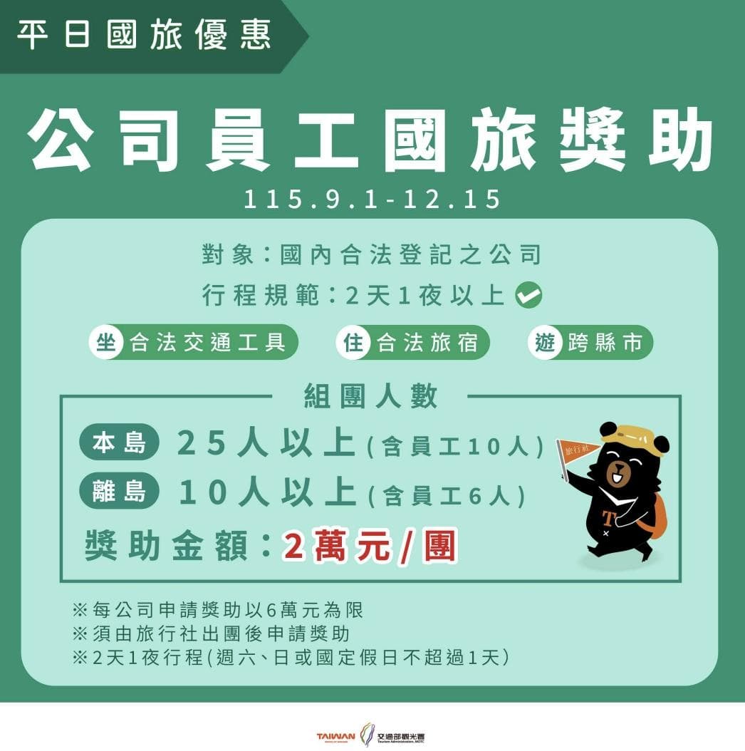 交通部觀光署說明「公司員工國旅補助」。(觀光署提供)