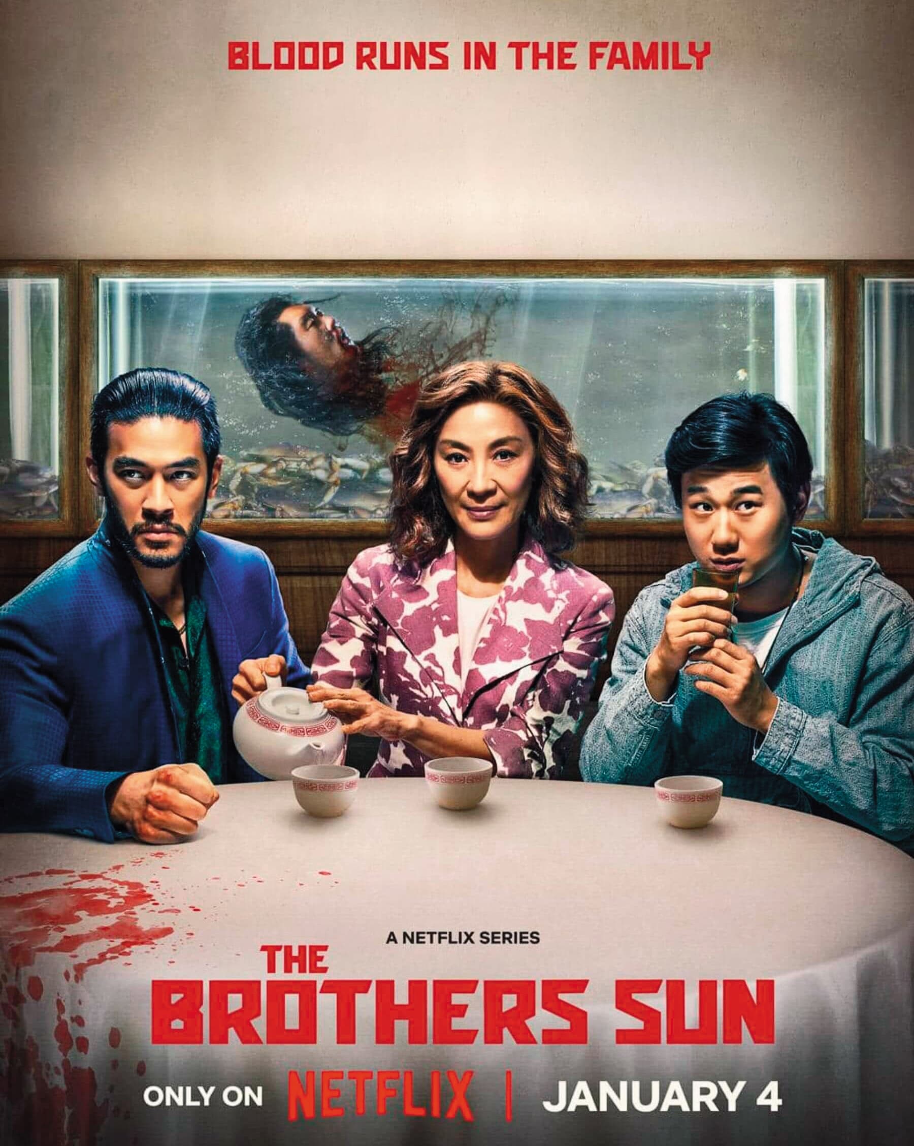 美國影集《孫家兄弟》，講述台灣黑道二代去美國保護母親楊紫瓊和弟弟的黑色喜劇。（Netflix提供）