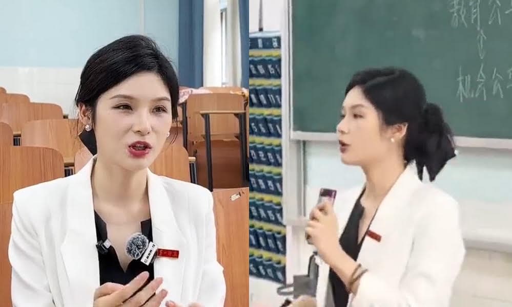 黃藍紫受訪時自謙並未刻意經營社群,純屬學生拍攝上課畫面傳至網路,才引發關注。(翻攝微博)