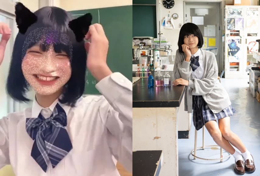 筑駒高校男學生角逐「筑駒小姐」,「橘彩葉」一雙美腿特別引人注目。(翻攝X@miss_tk2023、IG@miss_tk2023)