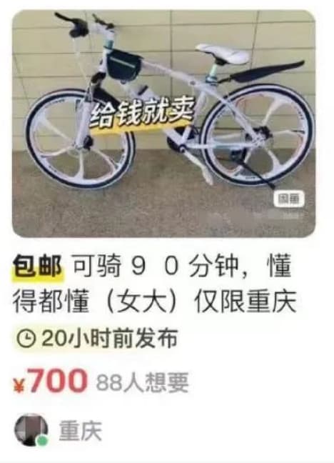 閒魚賣場出現腳踏車試騎交易,但其實是色情交易的暗語。(翻攝畫面)