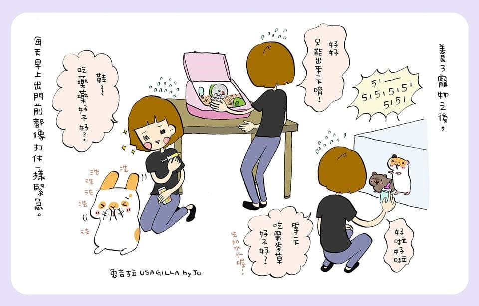 養寵物之後，每一天出門都是戰鬥，取自「兔吉拉」臉書