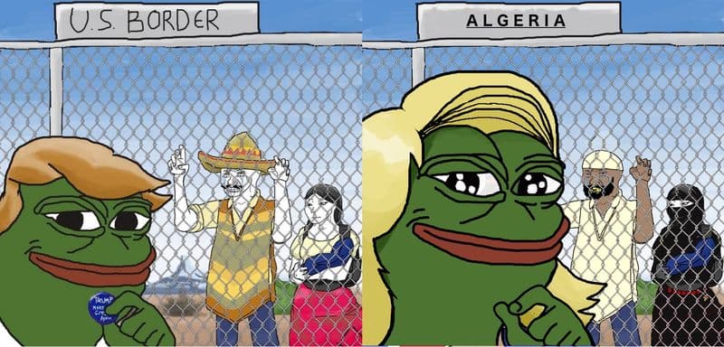 川普與勒朋限制外來移民的主張有志一同。(圖片截取自pepedefrance網頁)