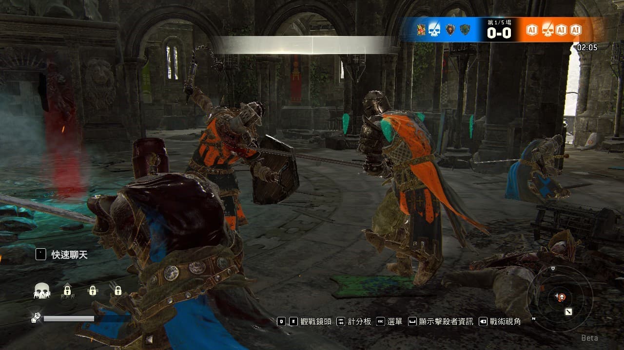 4v4死鬥的淘汰模式,右下角有小地圖可以觀看敵方與隊友位置