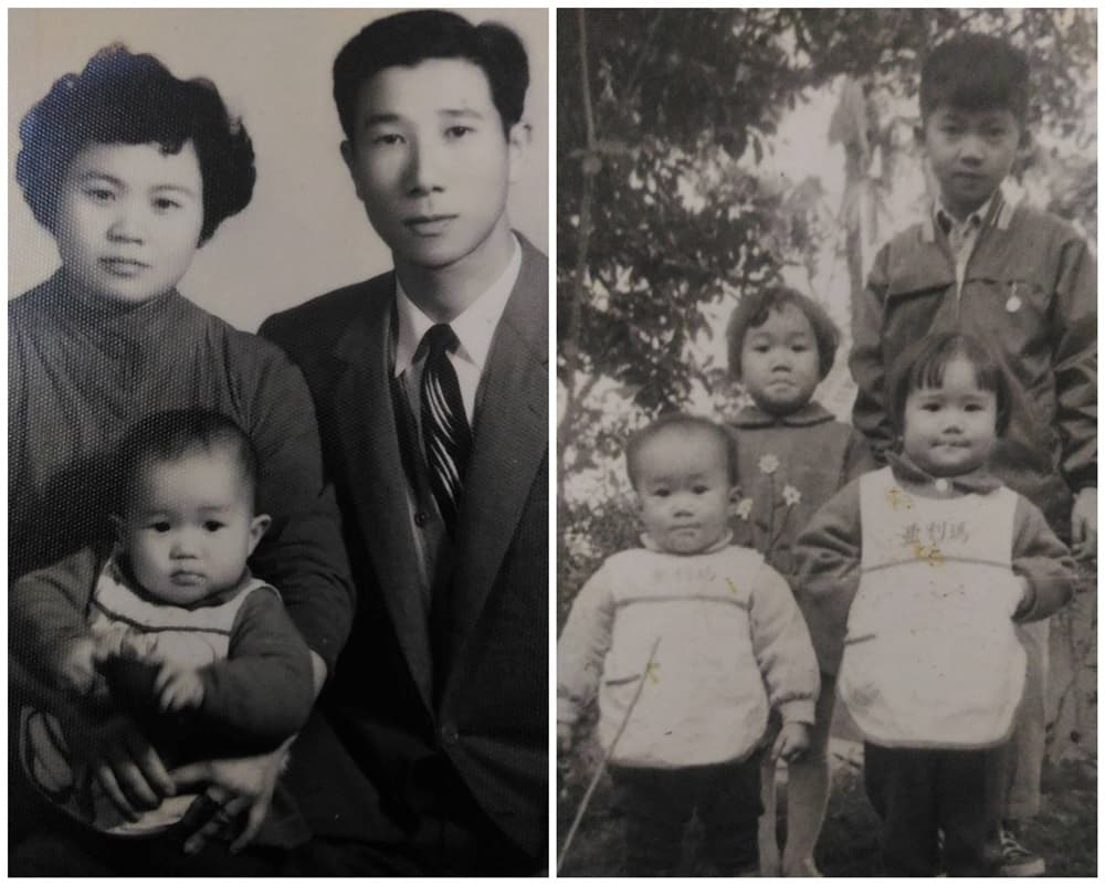 左圖:作者王院子父母與大姊。右圖:作者(左下)兒時與二姊(右)大姊(左上)合影。(作者王院子提供)