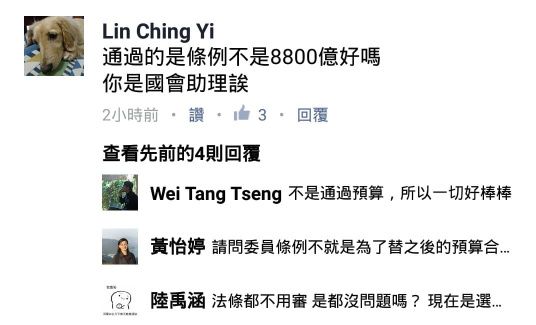 民進黨立委林靜儀以個人臉書帳號去陳秉亨臉書留言嗆聲。(翻攝臉書)