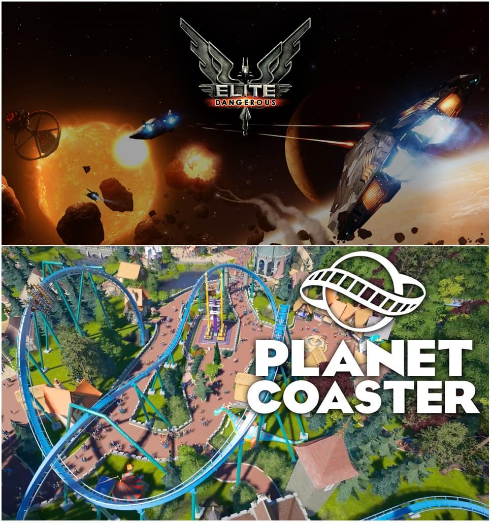 Frontier 知名的兩款遊戲,《精英:危機四伏》(上)與《過山車之星》(下)。