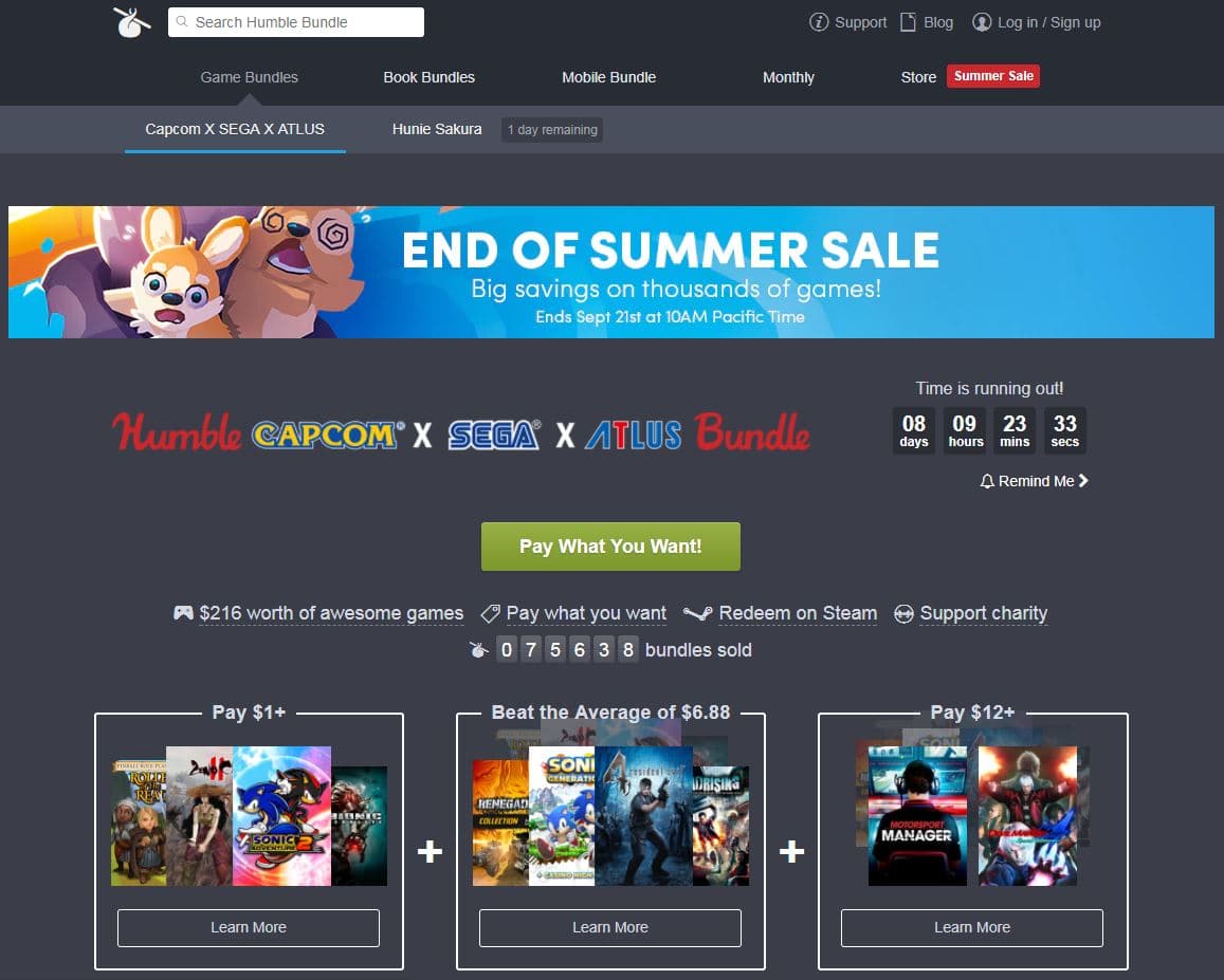 Humble Bundle 的夏末特賣就快結束了，想撿便宜也順變支持公益的玩家不要錯過。（網站截圖）