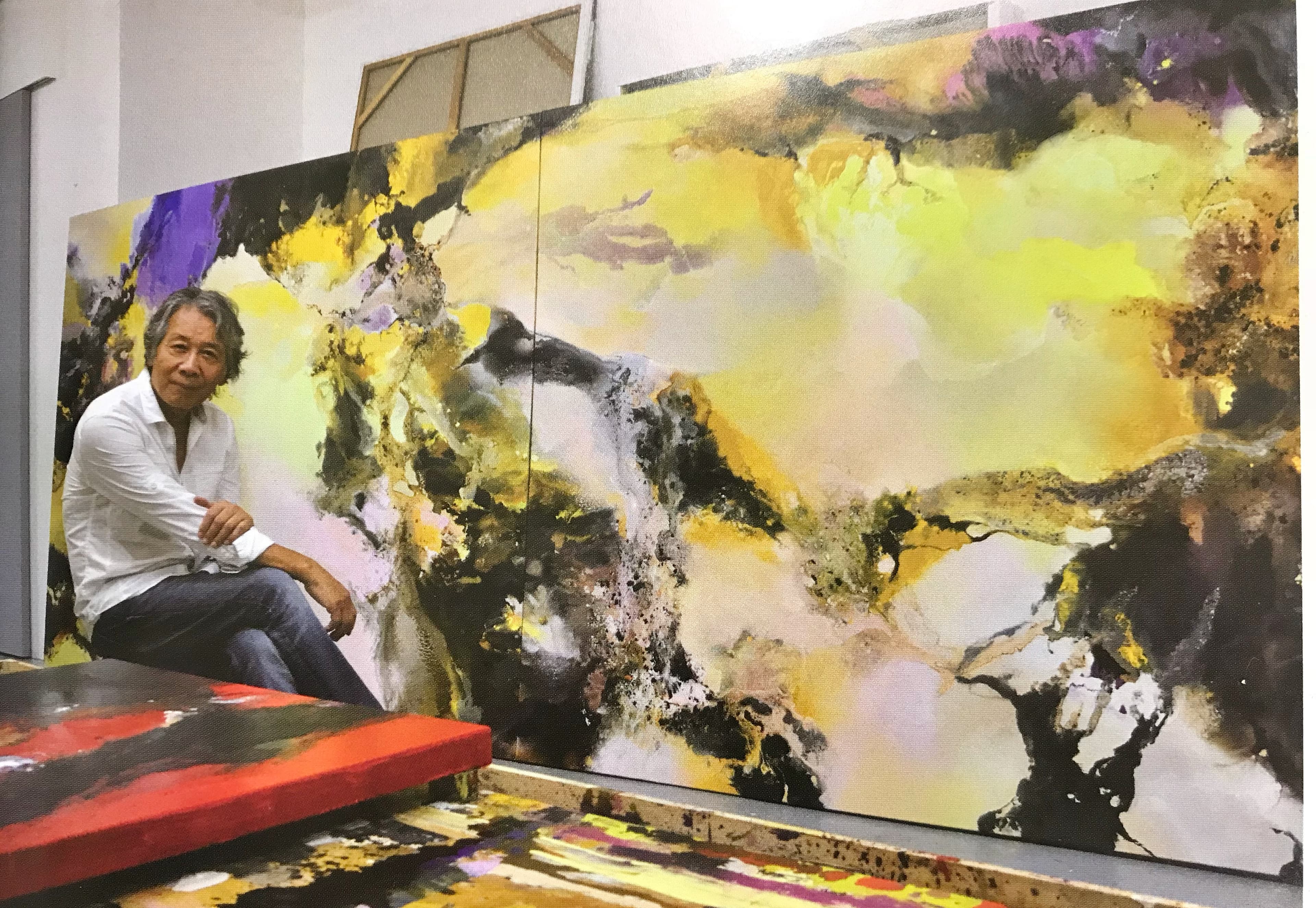 蔡文雄擅於應用潑流技法,作品氣勢磅礡。