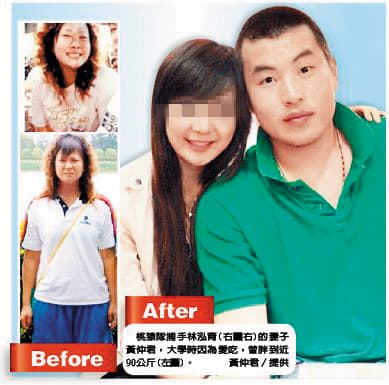 林泓育的老婆哆哆過去曾經是90公斤的胖妹,因為大學時的男友劈腿,才狠心瘦身,變成大正妹。(翻攝自聯合新聞網)
