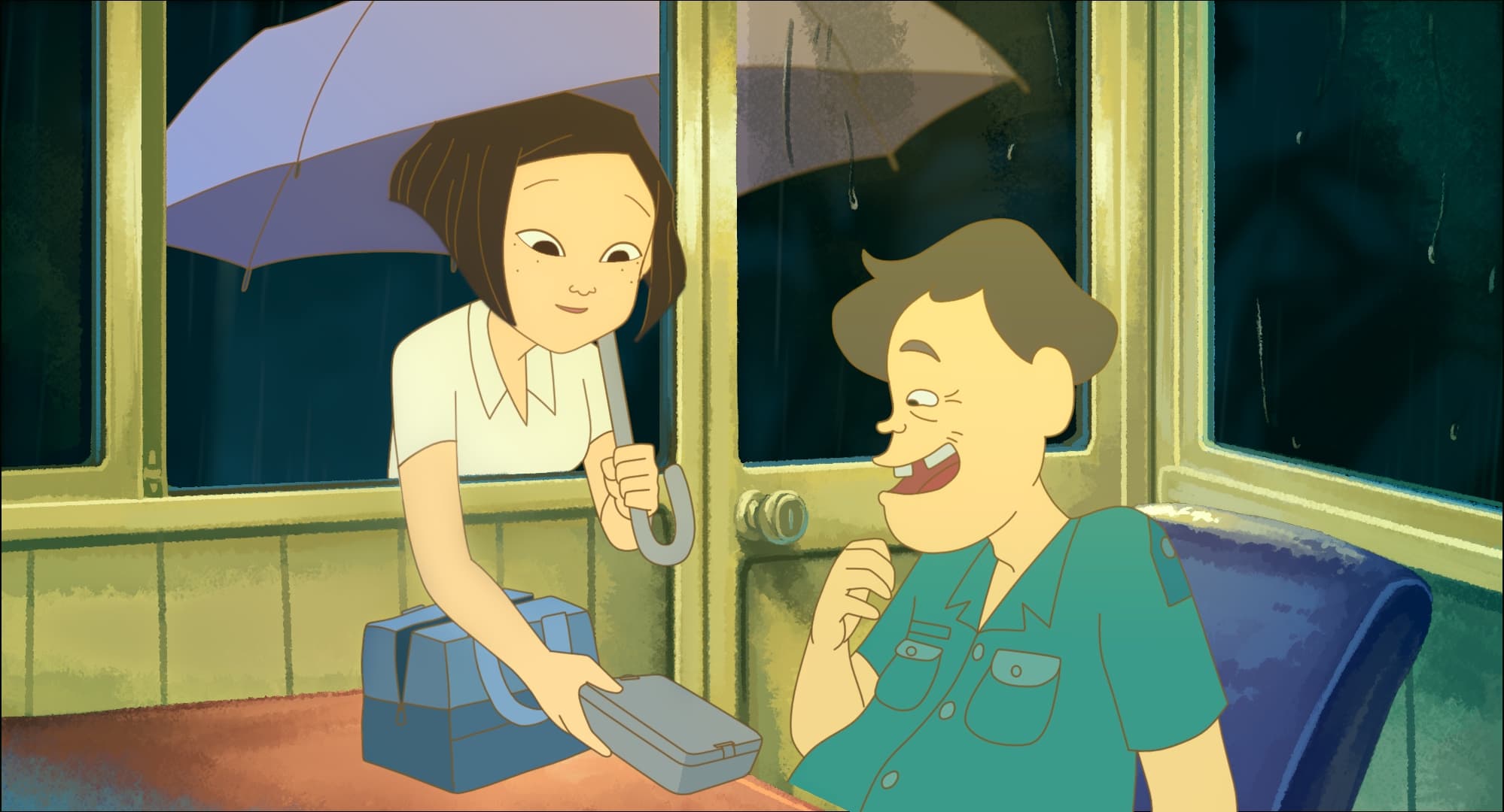 女主角小琪送便當給社區警衛的爸爸,暗示爸爸她想留在台灣。(傳影互動提供)
