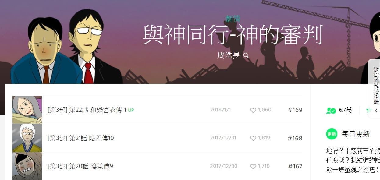 在LINE WEBTOON可看到《與神同行》漫畫原作。(圖:翻攝自LINE WEBTOON)