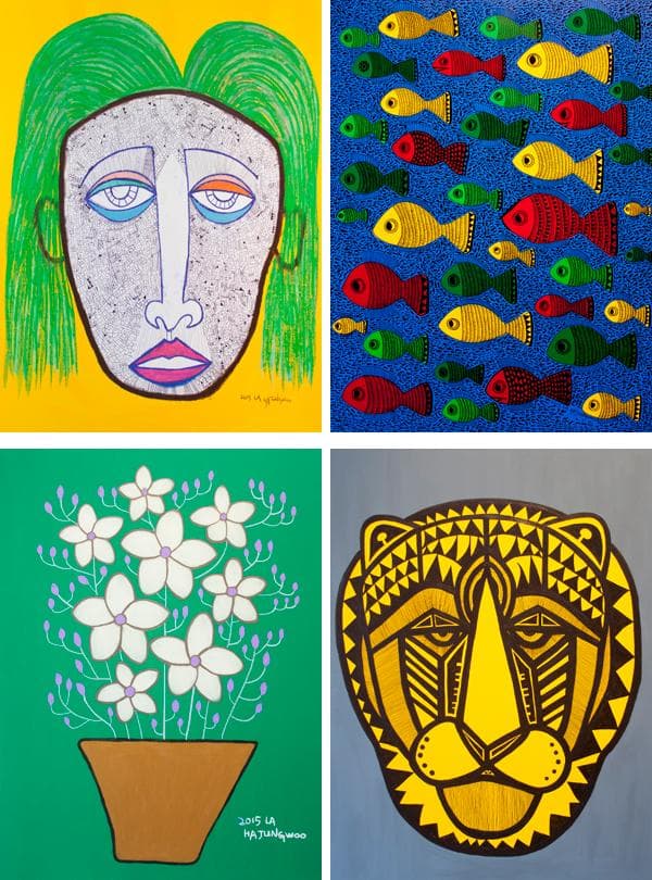 河正宇在2015年洛杉磯舉辦的個人畫展,曾展出他這四幅作品。(翻攝自DAUM網路)