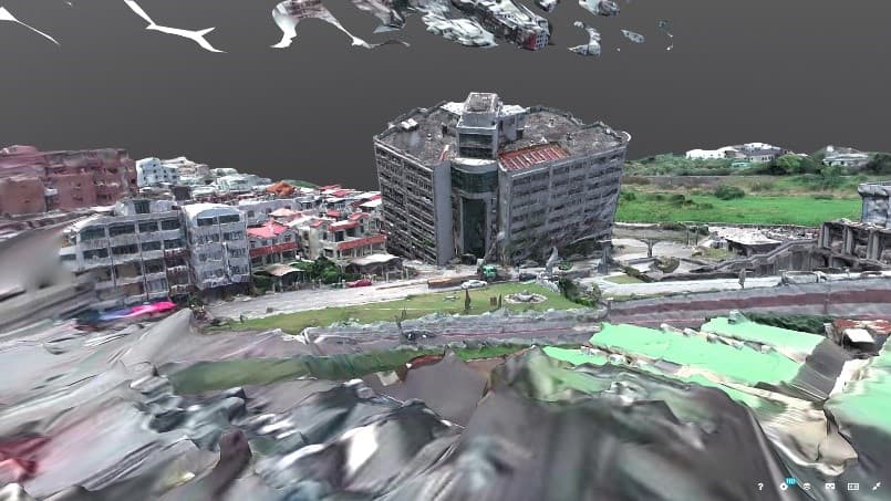 花蓮強震3D模型,仍可看出失敗、未完整的碎片浮於空中。
