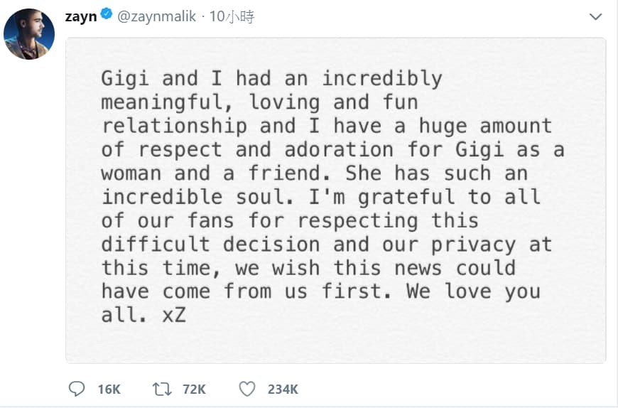 (翻攝Zayn Malik Twitter)