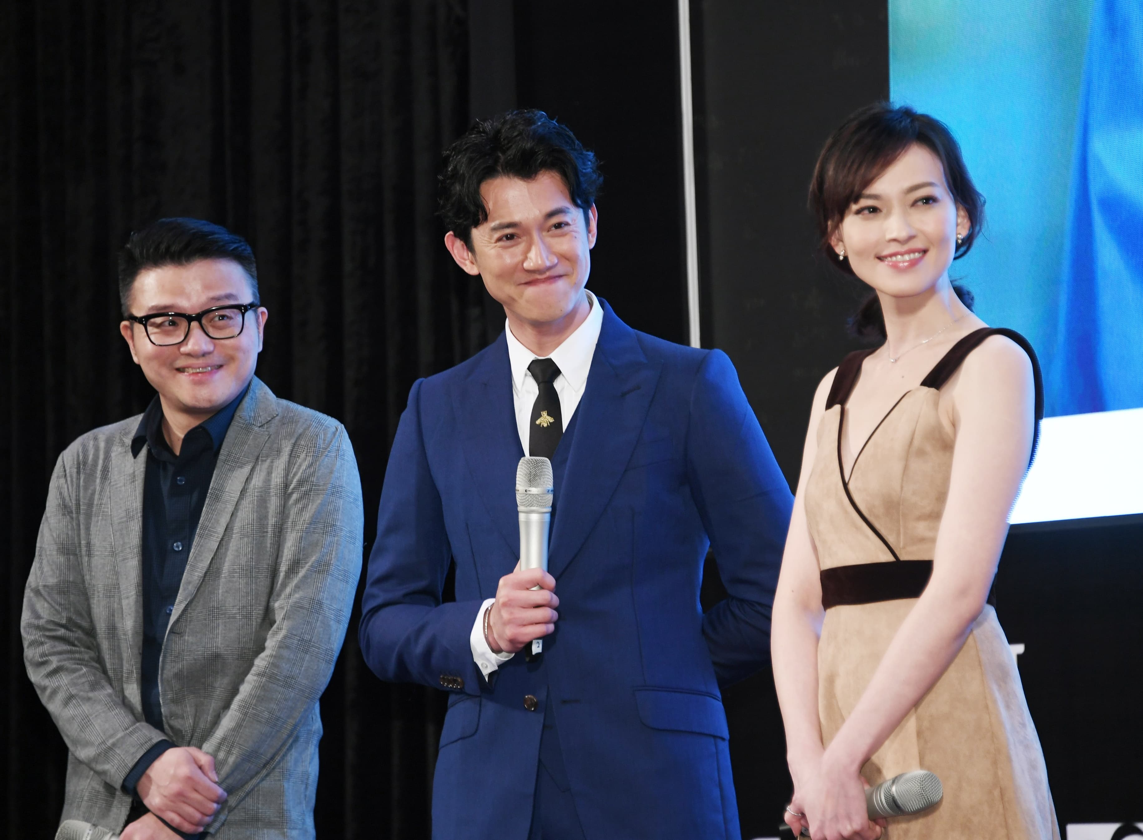 演莊景燊，率領男、女主角吳慷仁、姚以緹，在香港影視展中亮相。（牽猴子整合行銷）