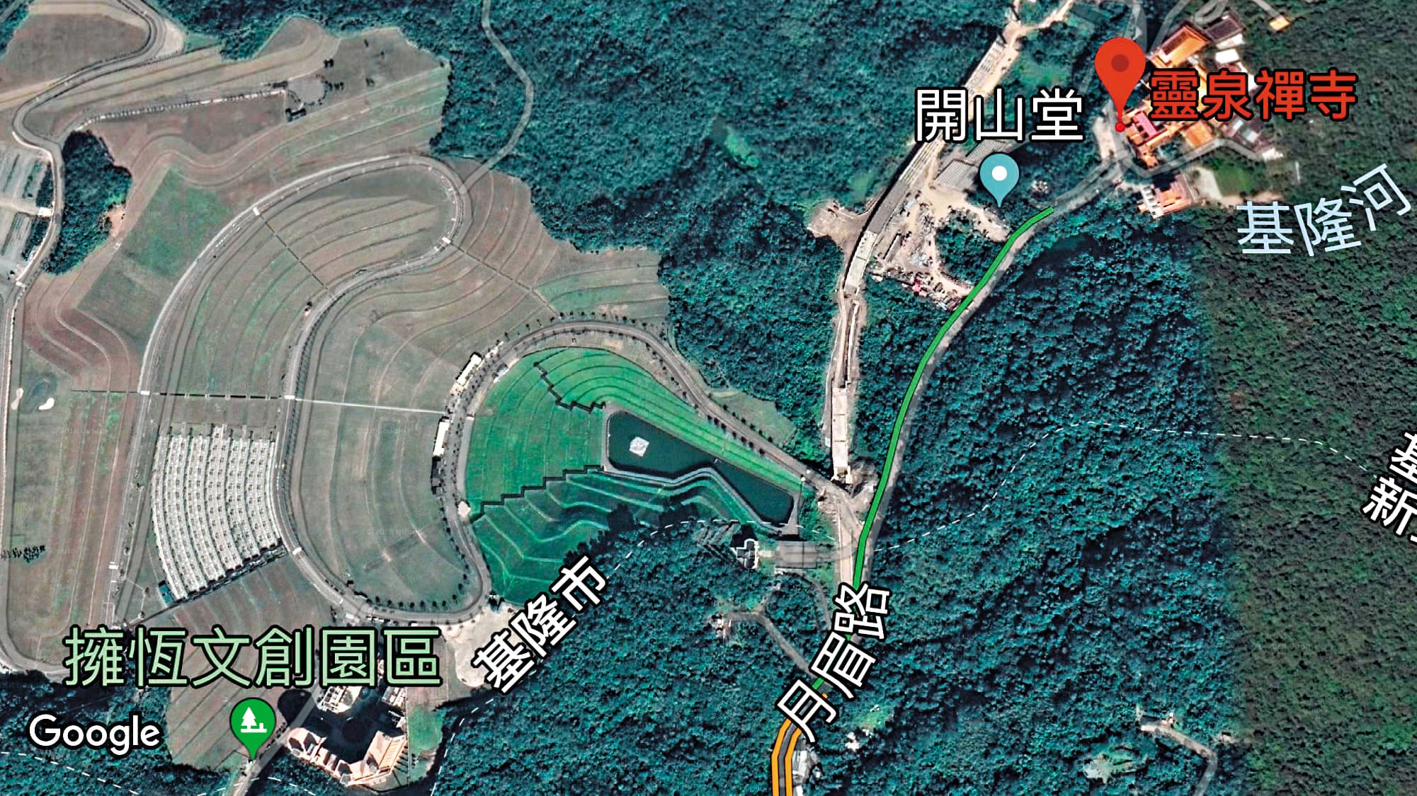 靈泉禪寺宣稱僅借用土地充當臨時道路讓陳振豐使用,未料陳振豐未依約還地,還大興土木蓋墓園。(翻攝Google Maps)