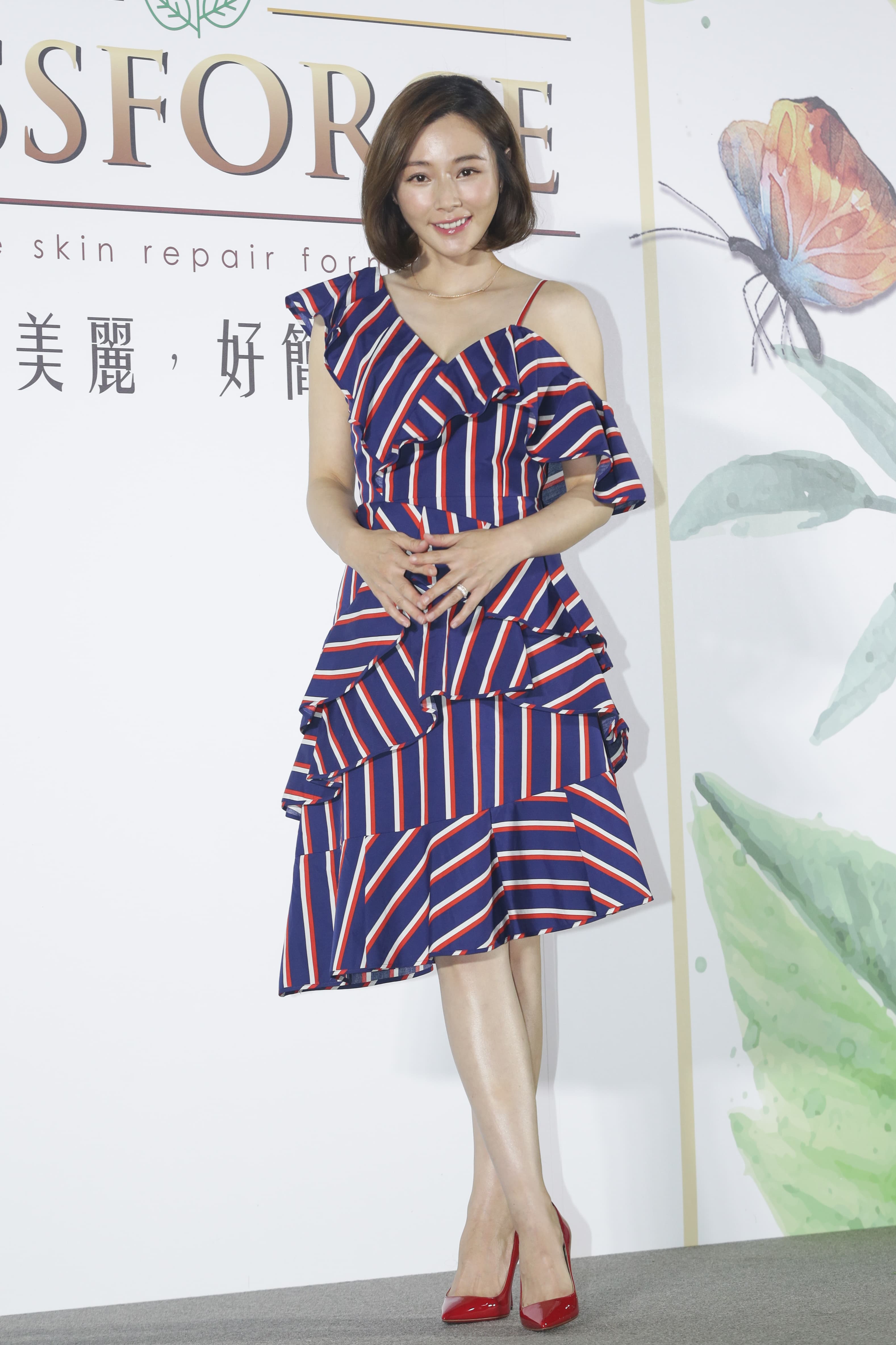 陳怡蓉出席保養品代言活動,表示目前體重只胖了一點多公斤。