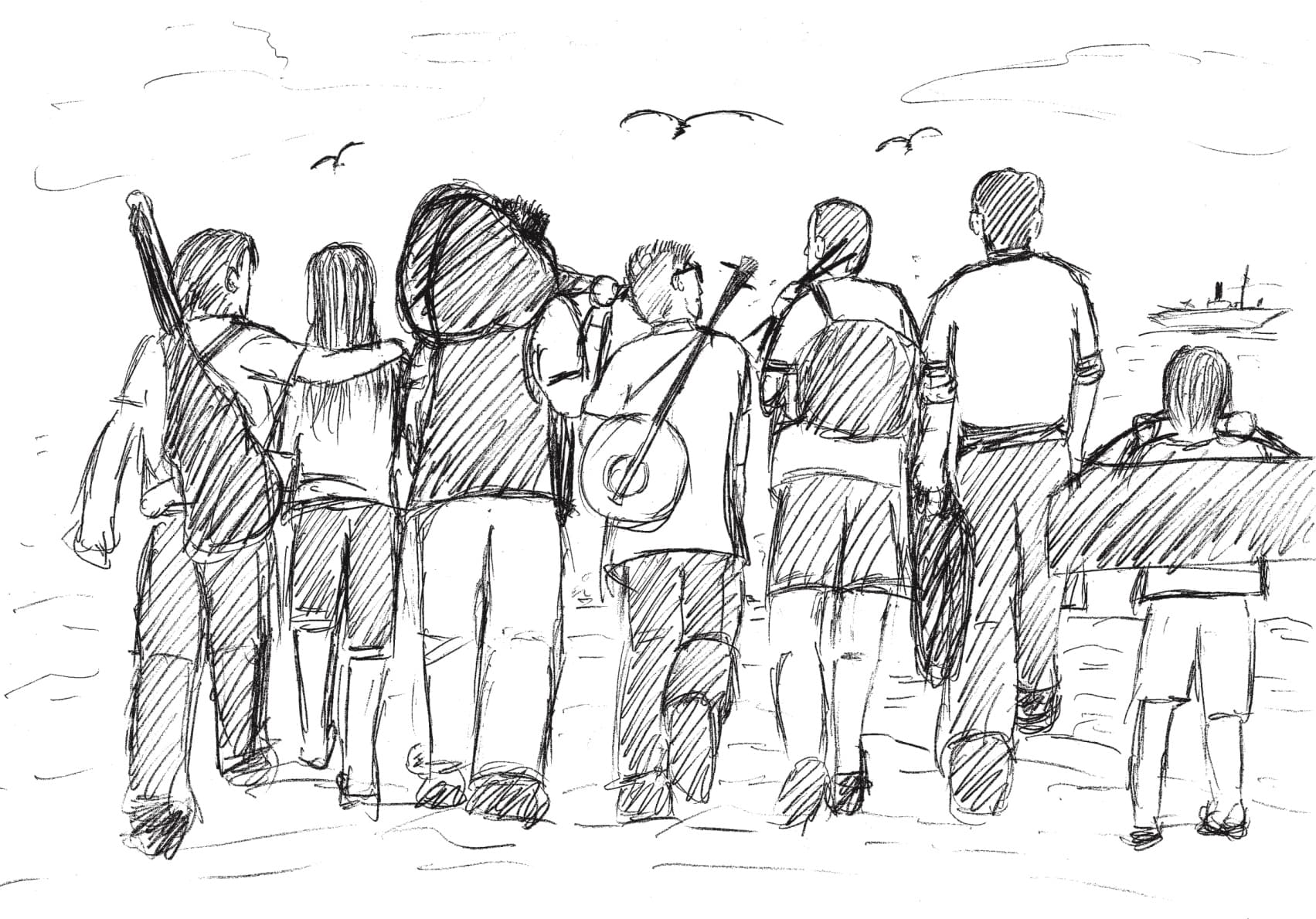 導演魏德聖提供的，《海角七號》主要人物手繪草圖，現正於「顯影。破格而出：台北電影節20印記」展出。（台北電影節提供）