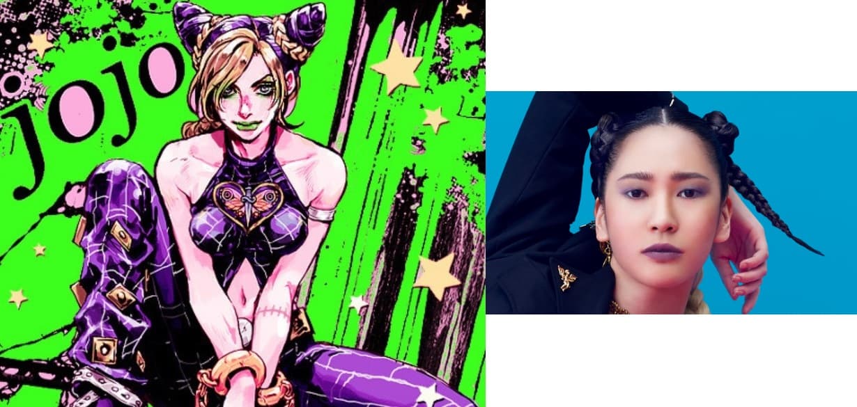空條徐倫為空条承太郎之女,母不詳,曾獲選粉絲票選《JoJo》最強主角第 6 名。右為官方創作的粉絲形象。