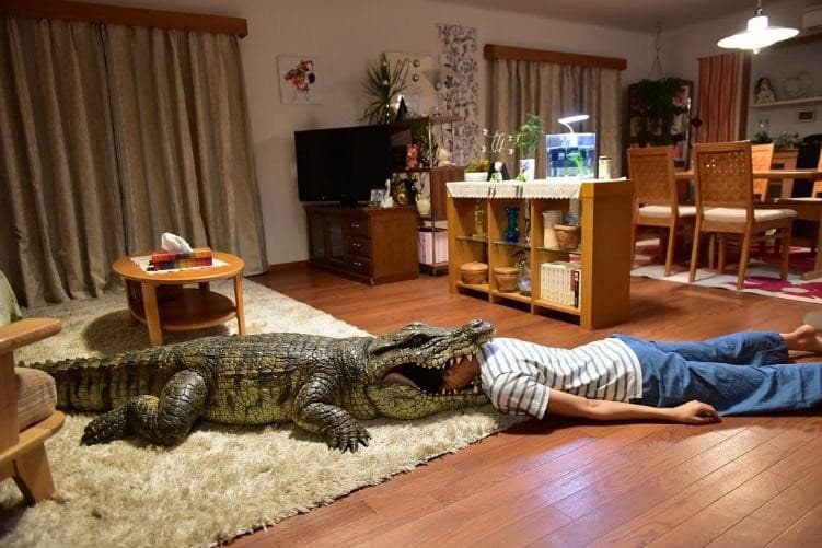 《每天回家老婆都在裝死》中的「幸福鱷魚」極搶戲,成為PTT網友熱議的話題之一。(車庫娛樂提供)