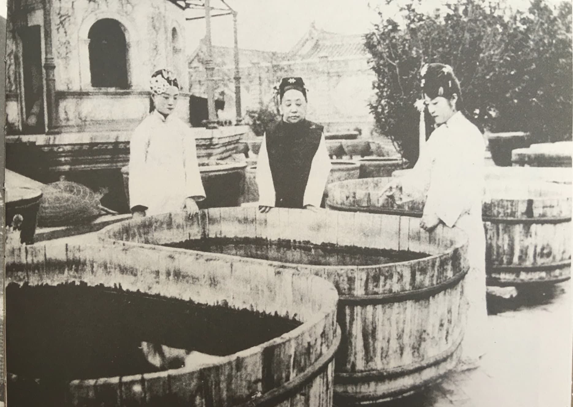 靈沼軒成了爛尾樓,使端康太妃想在此養魚觀魚的美夢成了泡影,她只好在澡盆養魚,聊勝於無。(翻攝自搜狐網)