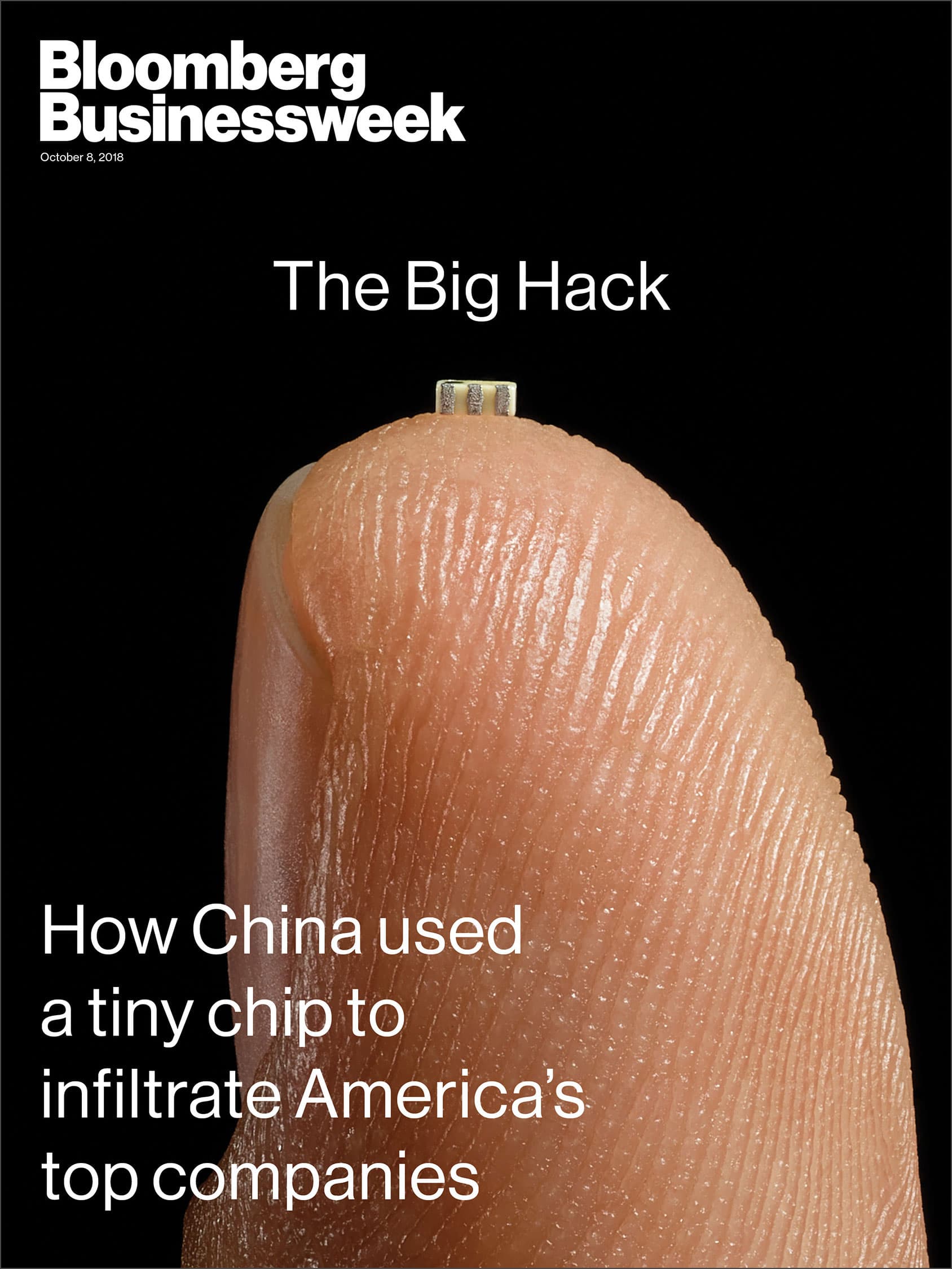 《彭博商業週刊》以專題報導「米粒大小」的惡意晶片駭入美國企業。(網路截圖)