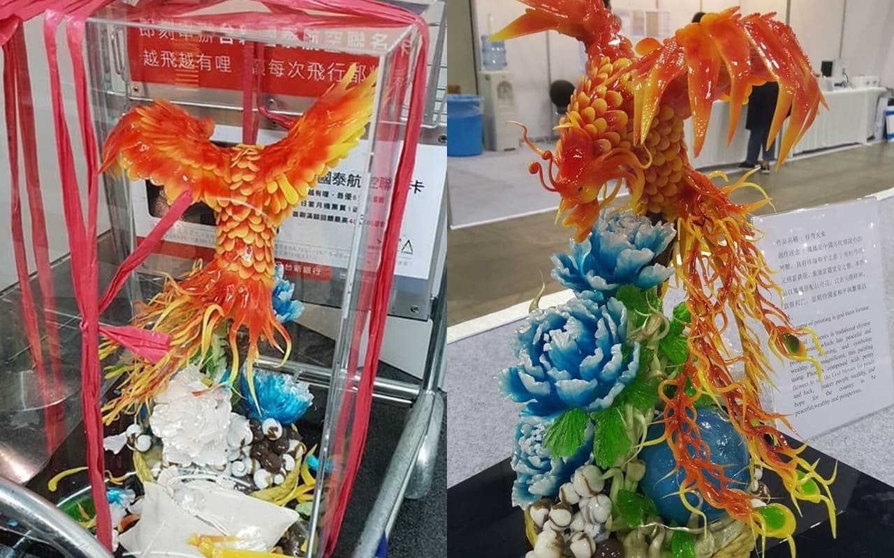 折翼的鳳凰經選手努力修補後,重回往日樣貌,讓網友驚呼好美。(翻攝自爆料公社)