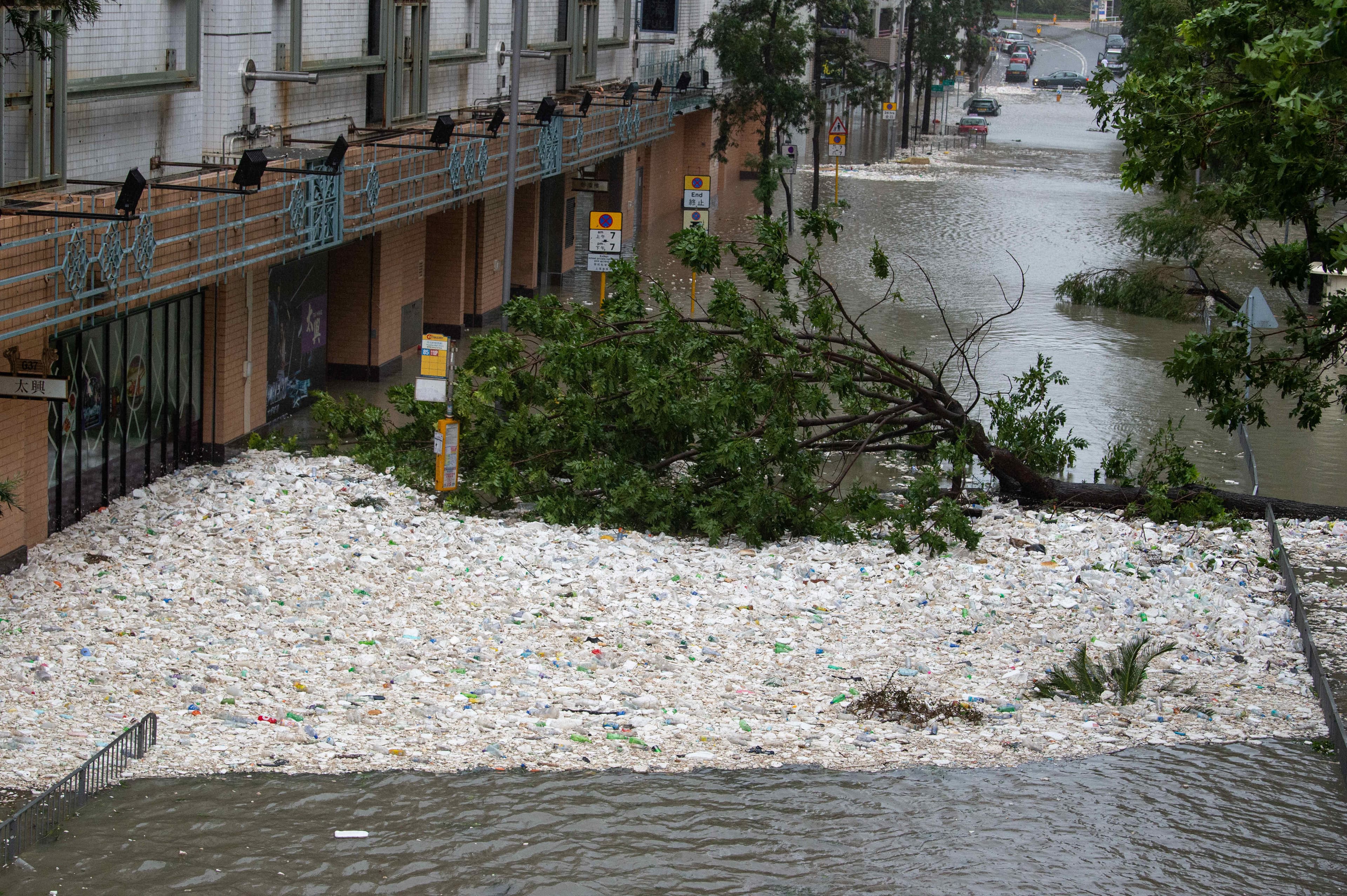 山竹颱風侵襲香港後,大量海洋垃圾被「送回」陸地。(東方IC)