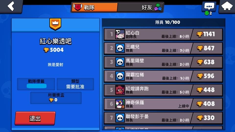 戰隊介面可查看隊員排名（圖片來源：遊戲實機擷圖）