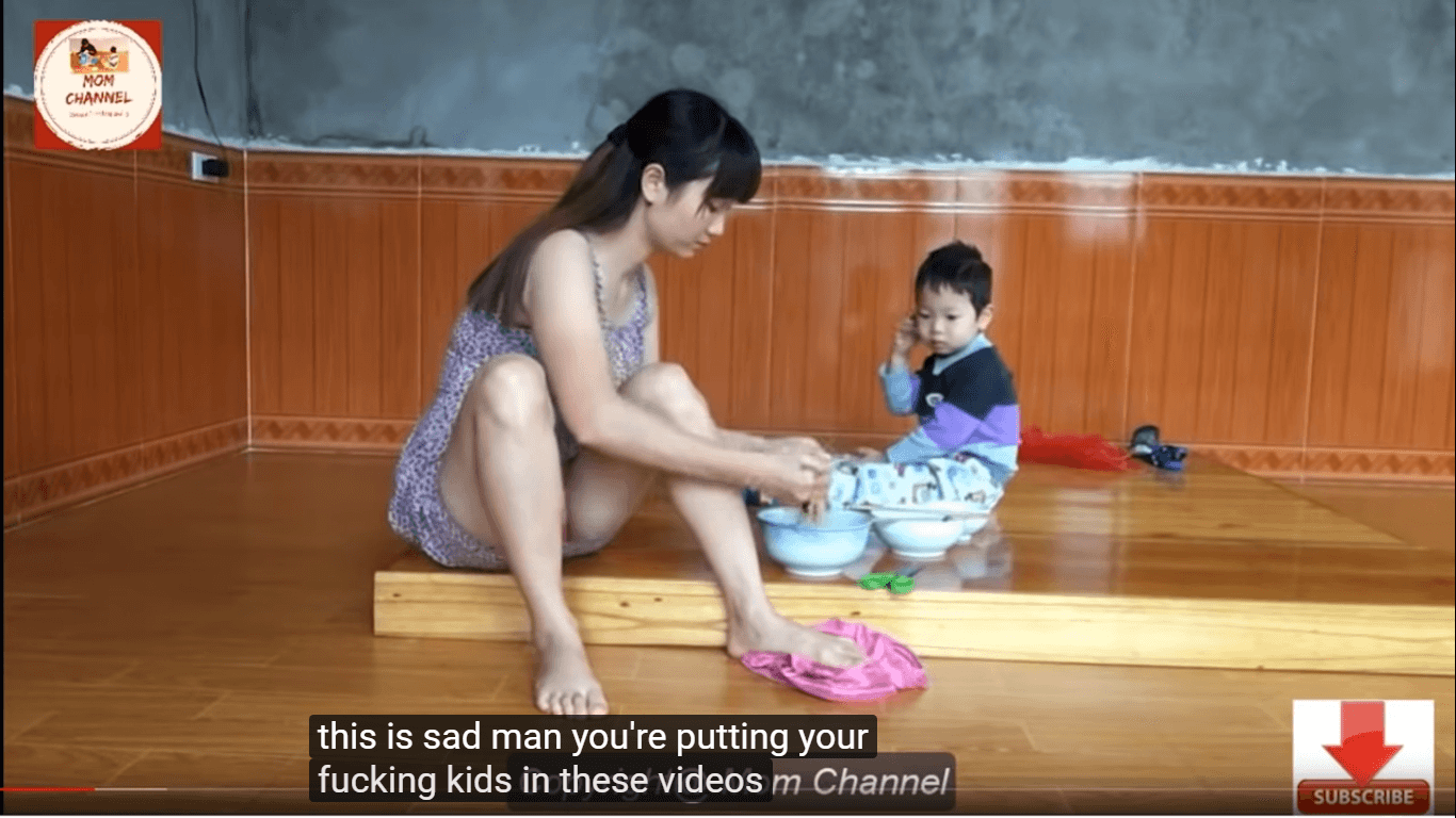 「這很悲哀,你(不應該)把你該死的孩子放到這些影片中。他們根本不想出現在這該死的影片中。」