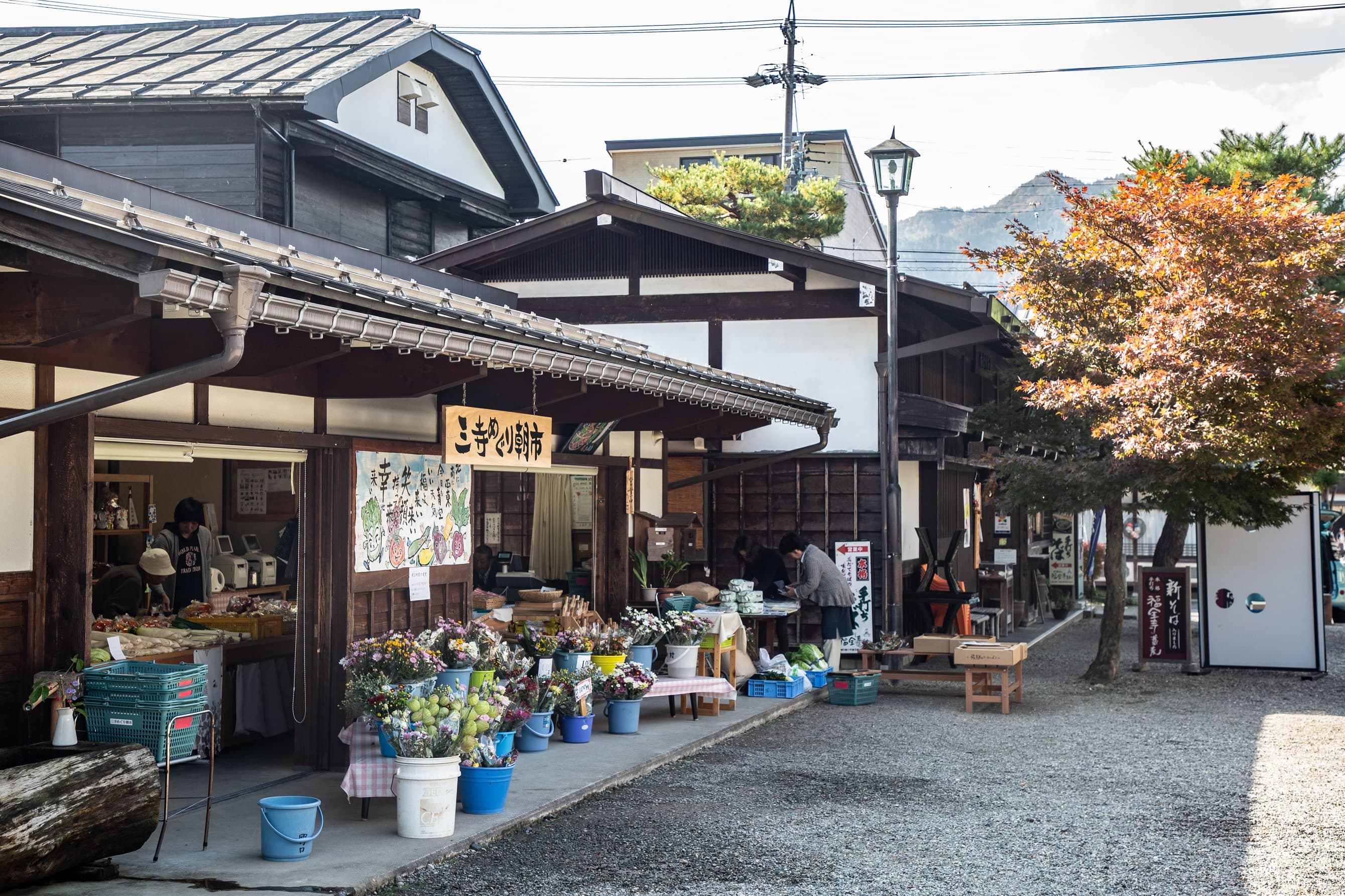 飛驒古川的圓光寺、真宗寺、本光寺並稱「三寺」,迷你「三寺朝市」成了附近居民一早購買花卉蔬果的地方。