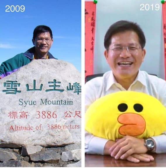 交通部長林佳龍的也貼出「十年挑戰」,網友焦點紛紛放在超萌莎莉抱枕上。(翻攝林佳龍IG)