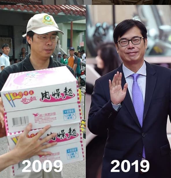 行政院副院長陳其邁跟風玩「十年挑戰」,自嘲「身材有一點點走鐘」。(翻攝陳其邁臉書)