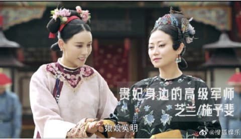 網友認出她是在《延禧攻略》中飾演高貴妃的貼身丫鬟「芝蘭」一角的施予斐(左)。(翻攝自微博)