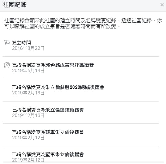 臉書社團「朱立倫參選2020總統後援會」,在14日也改名成「郭台銘成吉思汗鐵衛營」。(翻攝自郭台銘成吉思汗鐵衛營臉書社團)