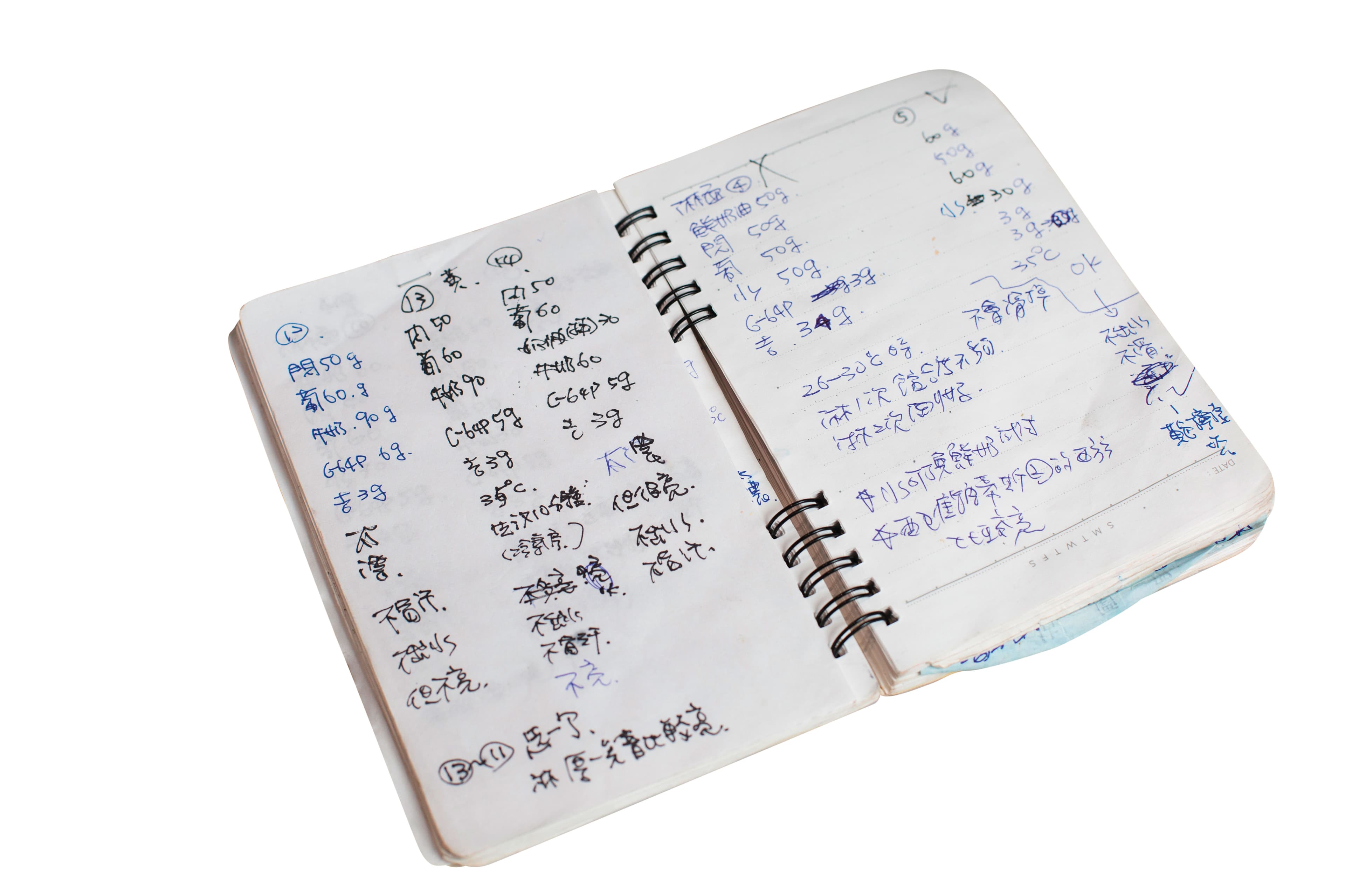 營業日之外的時間,Rico會不斷試驗配方,紀錄在筆記本上。
