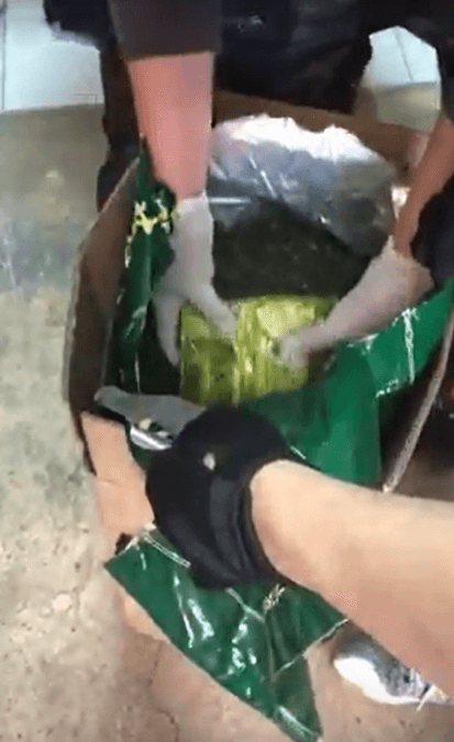 警方從紙箱中搬出毒品。(翻攝畫面)