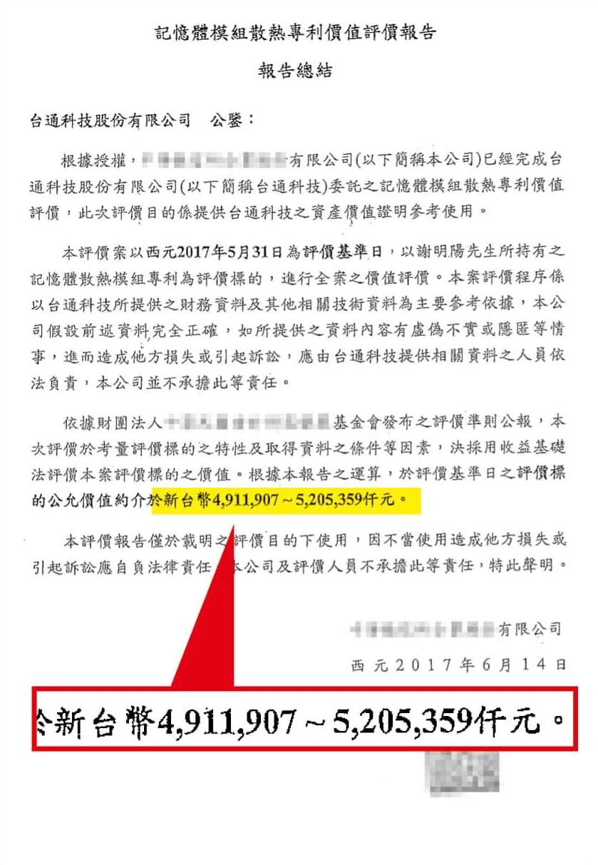 謝明陽將5項跨國專利委託知名徵信公司鑑價,估計介於49億到52億元間,成為他招攬金主投資的最大利器。