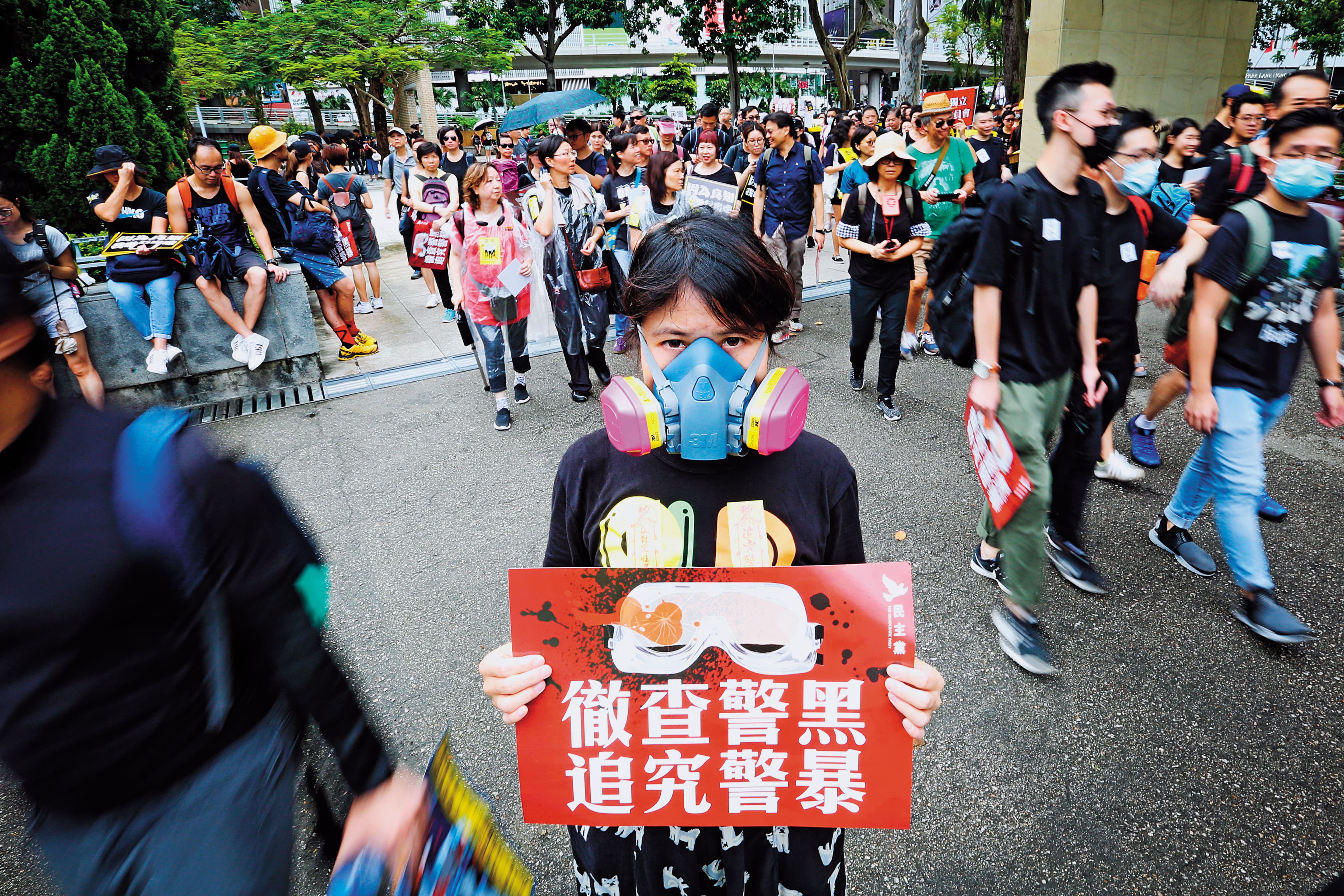 在元朗住了30年的雪荳(化名)穿著黑衫、攜帶預先訂購的防毒面具來到維園。