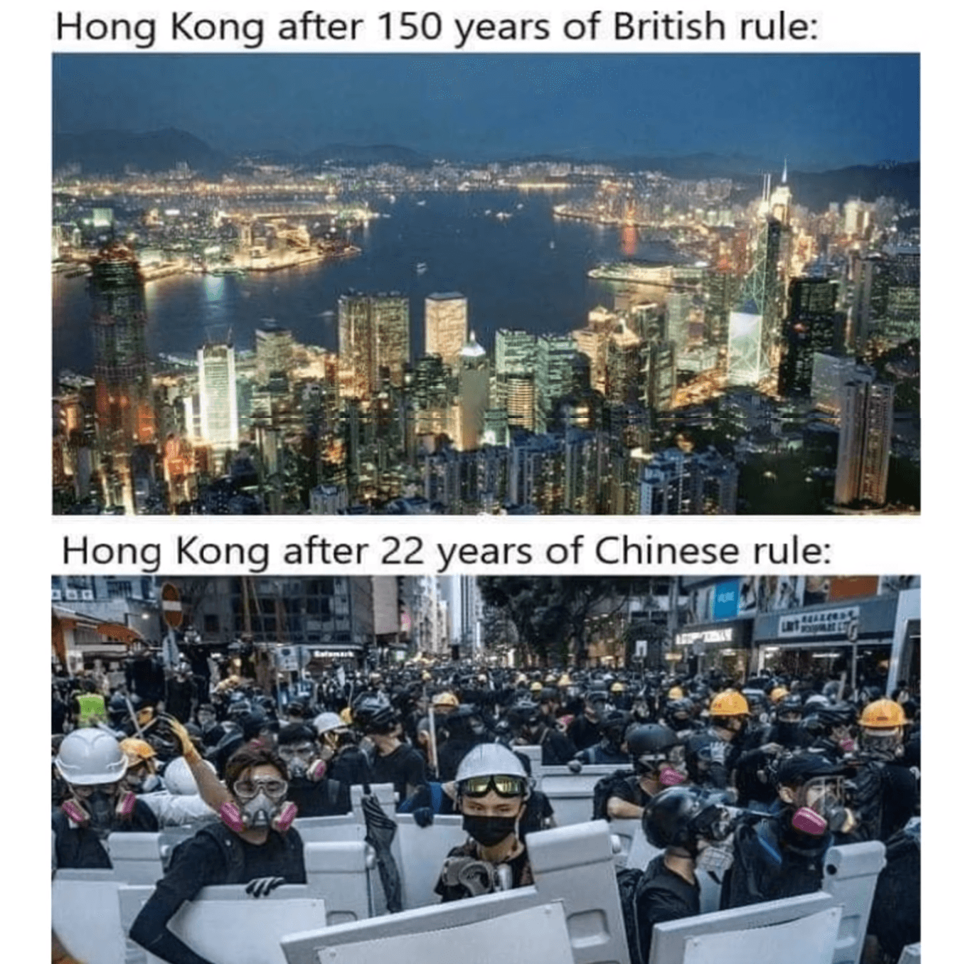 英國統治 150 年的香港，和中國統治 22 年後的香港。