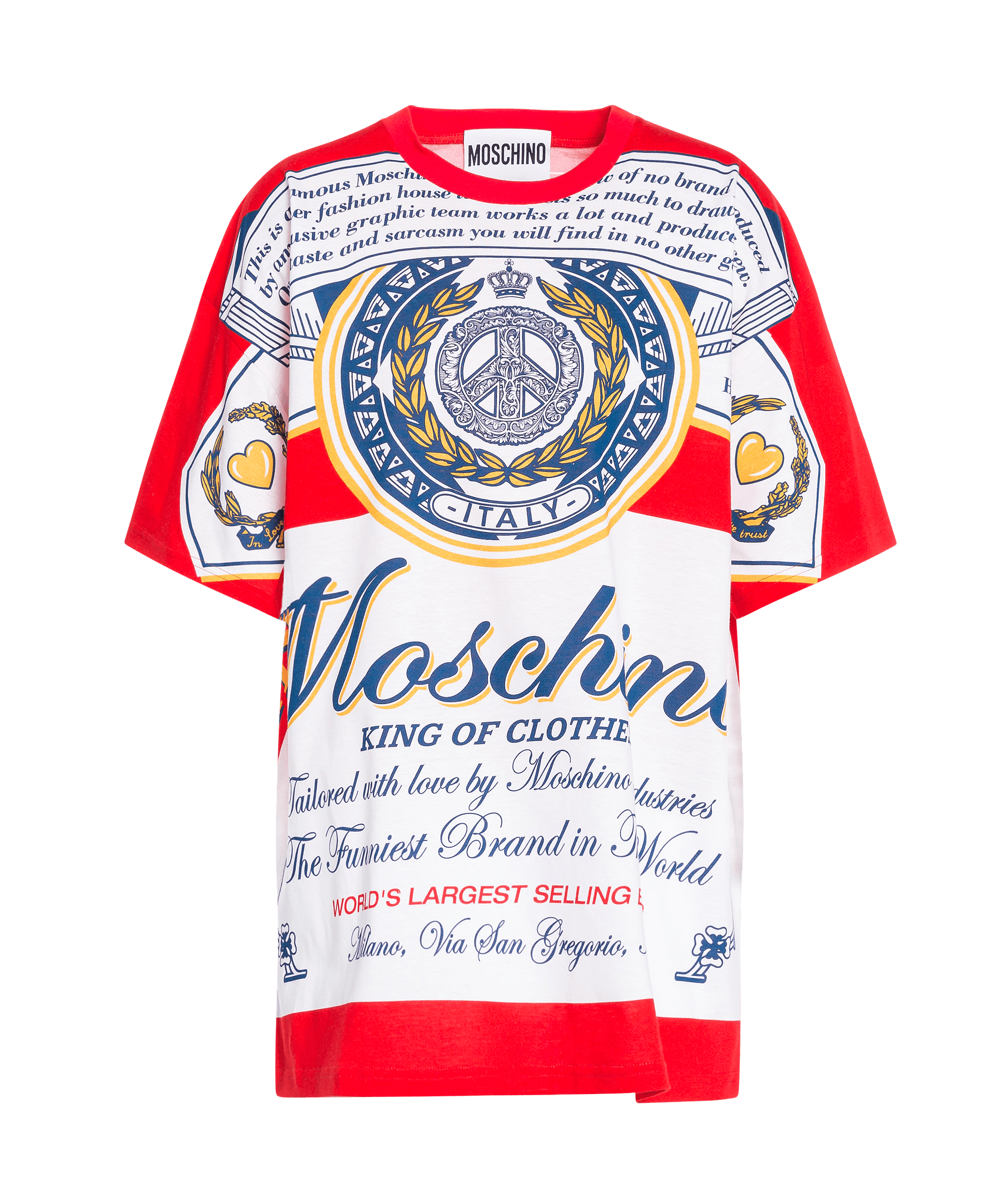 MOSCHINO X BUDWEISER聯名款Oversize T-shirt,NT$13,500。(藍鐘提供)