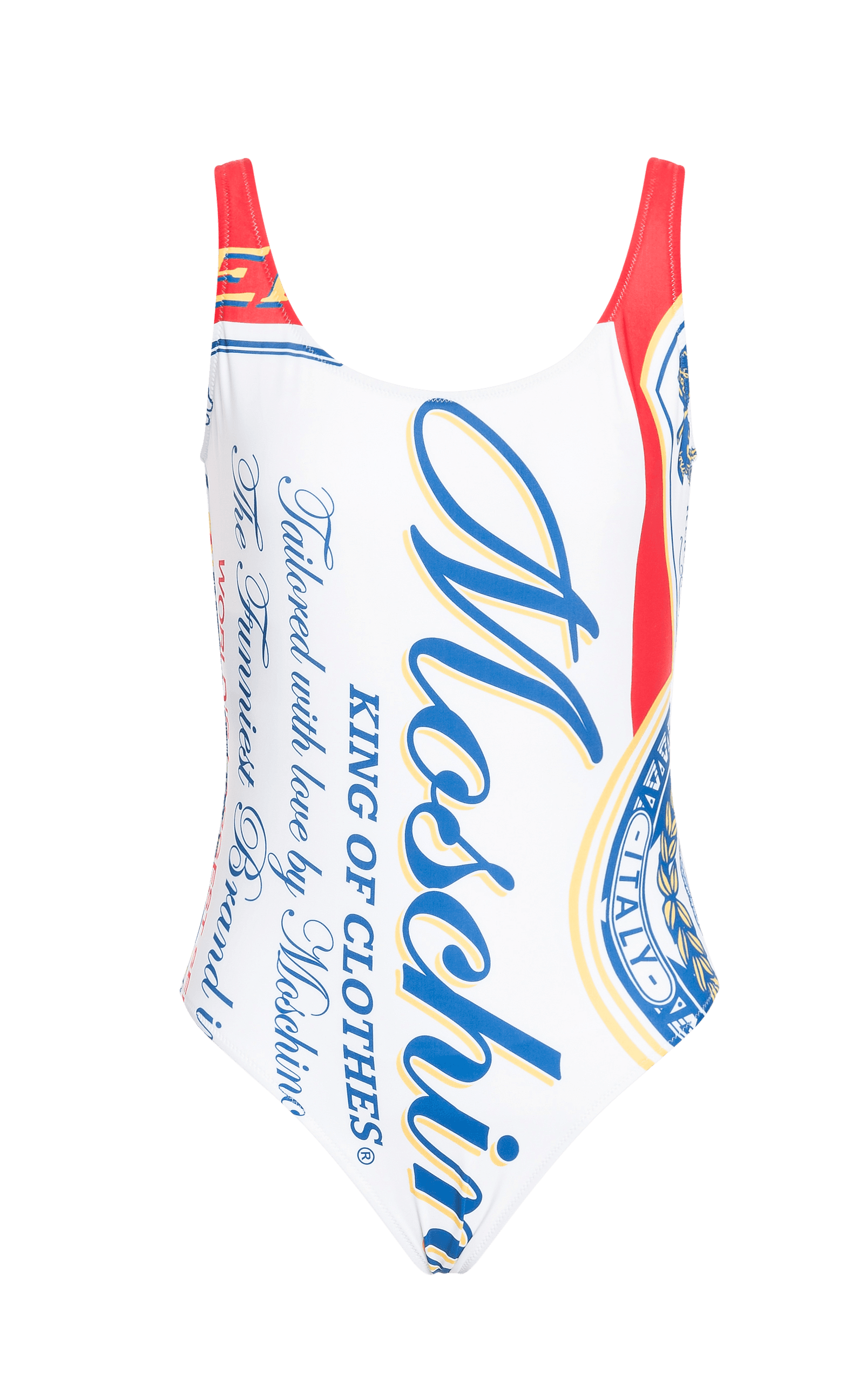 MOSCHINO X BUDWEISER連身泳衣,NT$12,300。(藍鐘提供)