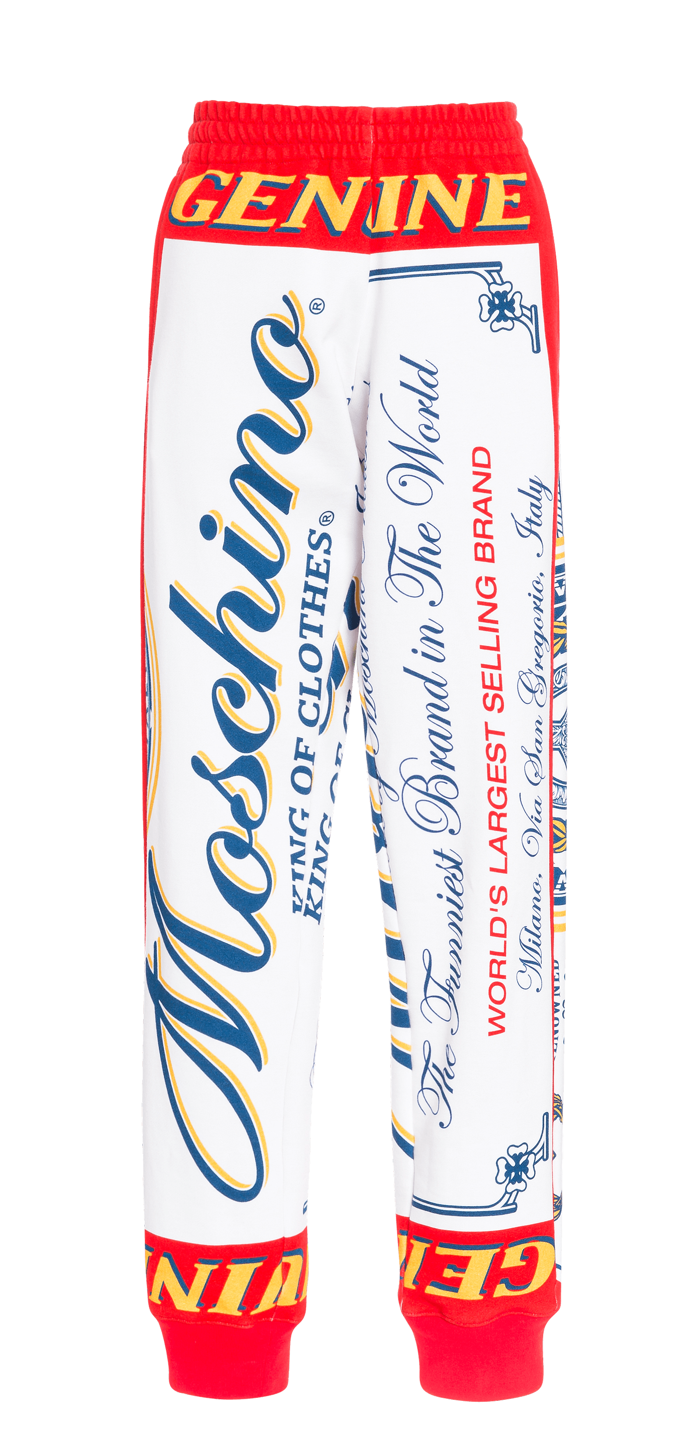MOSCHINO X BUDWEISER聯名款長褲,NT$23,300。(藍鐘提供)