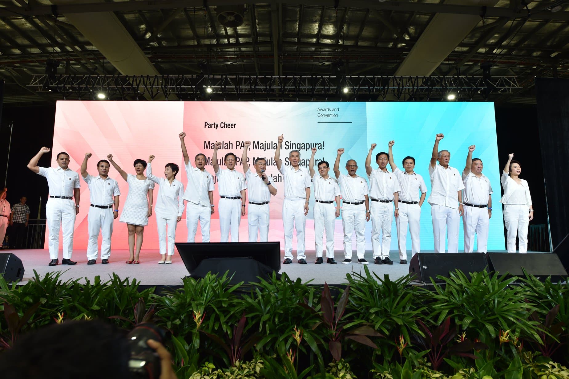 新加坡執政黨人民行動黨10日舉辦選前最後一次黨大會。(翻攝自People's Action Party臉書)