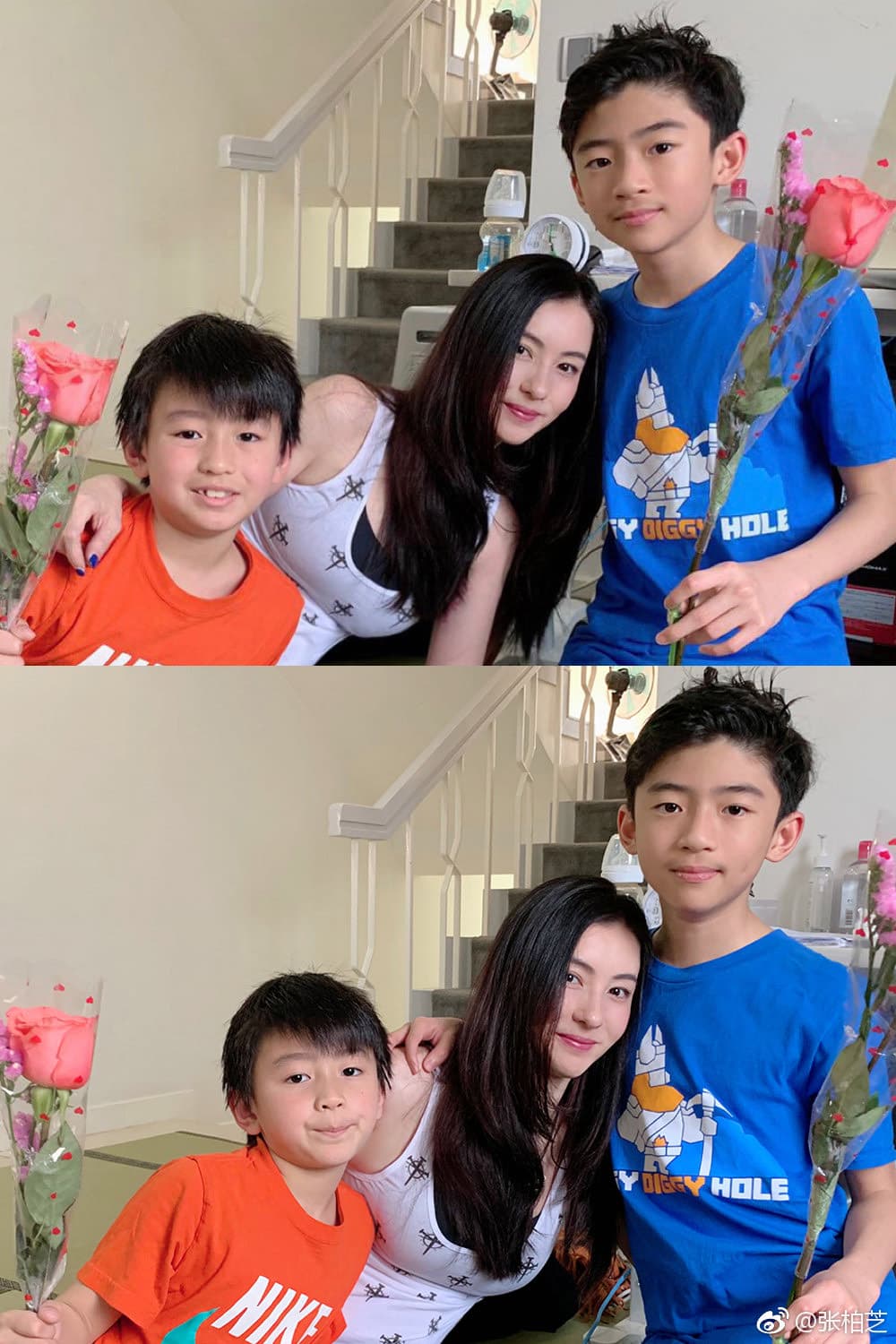 張栢芝經常在微博曬與孩子的親密合照。(翻攝自張栢芝微博)